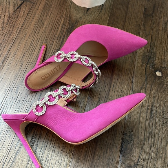 Schutz Elisah Pink Slip On Pointy Toe Embellished Upper High Stiletto Heel 5.5 - Picture 11 of 11